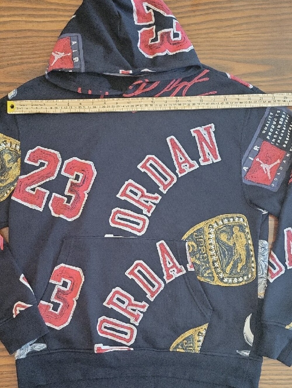 JORDAN Black Hoodie with Red 23 & Gold Ring Graphics - Picture 5 of 10